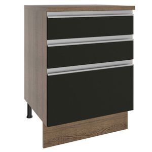 Balcão Madesa Glamy 60 cm 3 Gavetas Rustic/Preto