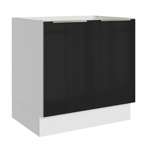 Balcão Madesa Lux 80 cm 2 Portas (Sem Tampo) Branco/Preto