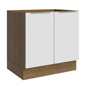 Balcão Madesa Lux 80 cm 2 Portas (Sem Tampo) Rustic/Branco Veludo