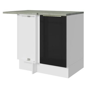 Balcão de Canto Madesa Lux 1 Porta 60 cm Profundidade (Com Tampo) Branco/Preto