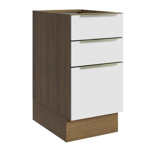 Balcão Madesa Lux 40 cm 3 Gavetas (Sem Tampo) Rustic/Branco Veludo