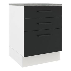Balcão Madesa Agata 60 cm 3 Gavetas Branco/Preto