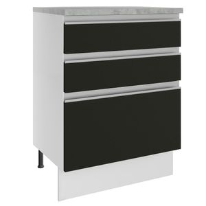 Balcão Madesa Glamy 60 cm 3 Gavetas Branco/Preto