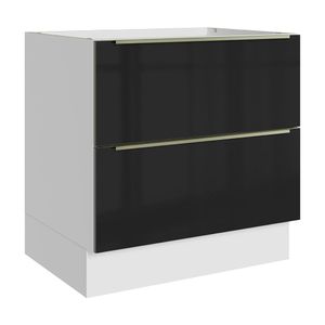 Balcão Madesa Lux 80 cm 2 Gavetas (Sem Tampo) Branco/Preto