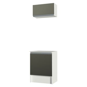 Kit Madesa Topazio 60 cm 2 Portas com Armário Aéreo e Balcão Branco/Preto