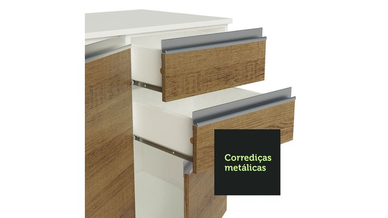 Armário de Cozinha Compacta 100% MDF 170 cm Branco/Rustic/Crema