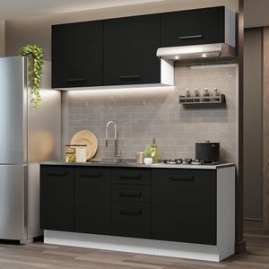 Armário de Cozinha Compacta 180cm Branco Preto Agata Madesa 03