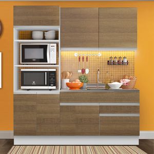 Cozinha Compacta Madesa Lívia 6 Portas 2 Gavetas (Sem Tampo e Pia) Branco/Rustic