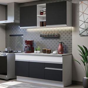 Armário de Cozinha Compacta 150cm Branco/Preto Glamy Madesa 01