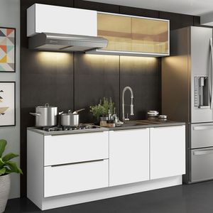 Armário de Cozinha Compacta 200cm Branco Branco Veludo Lux Madesa 01