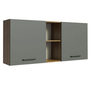 Armário Aéreo Madesa Agata 150 cm 2 Portas e 2 Nichos Rustic/Cinza