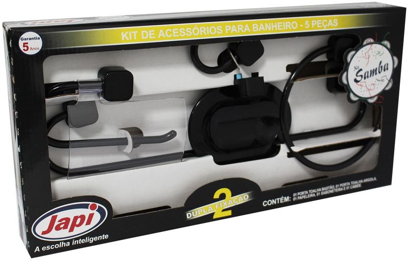 ACESSORIOS-PARA-BANHEIRO-JAPI-SAMBA-QUADRADO-JKSQK-PRETO-KIT-COM-5-PECAS