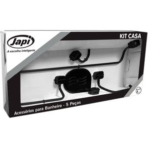 Acessórios Para Banheiro Japi Casa Quadrado JKCQK Preto Kit com 5 Peças