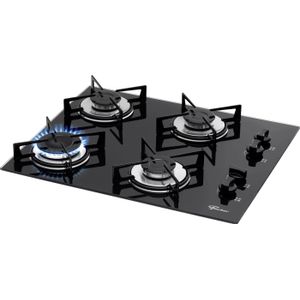 Fogão Cooktop a Gás 4 Bocas Fischer Vidro Acendimento Automático Preto Bivolt