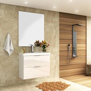 Conjunto de Móveis Para Banheiro Bosi Pietra 80cm Branco e Branco Brilho