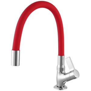 Torneira Pia Cozinha Meber de Mesa Bica Alta Móvel Cromado e Vermelho BMC36 BL