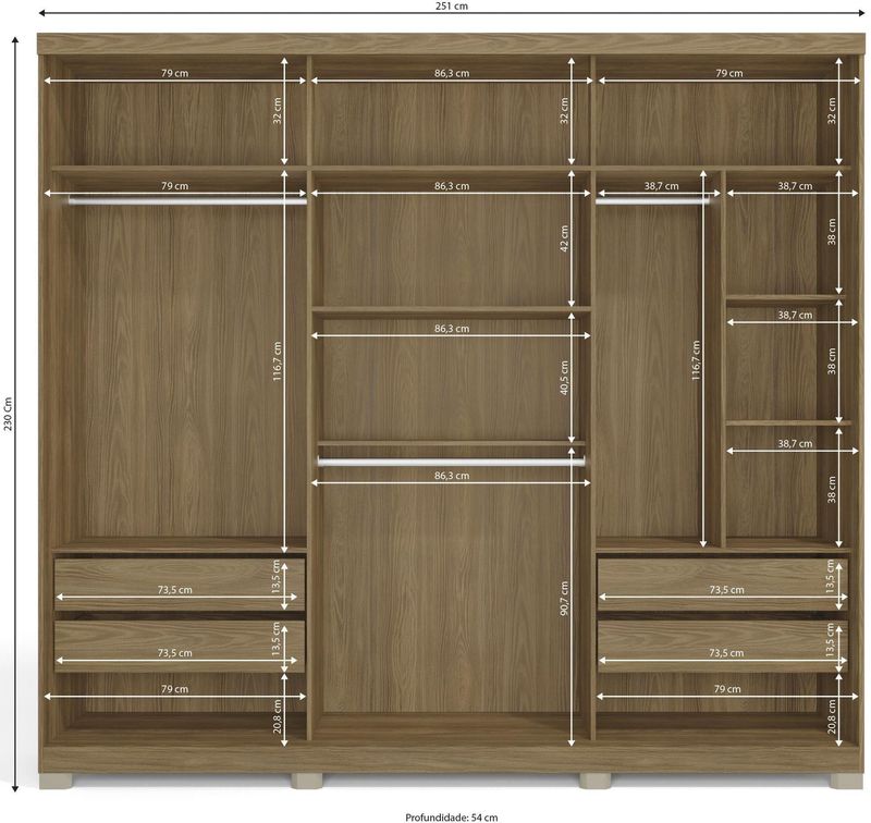 GUARDA-ROUPA---ROUPEIRO-3-PORTAS-4-GAVETAS-KAPPESBERG-COM-PES-NOGUEIRA-251X230X56CM