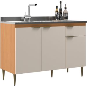 Balcão de Pia 3 Portas 1 Gaveta Petra Móveis Sul Angelin Premium e Off White 120cm