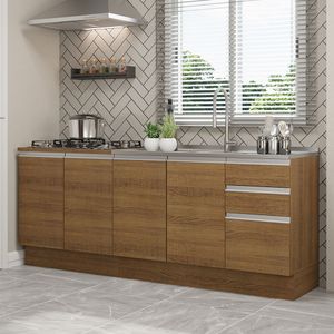 Kit com 2 Balcões de Cozinha Madesa Glamy 4 Portas 3 Gavetas (Sem Tampo e Pia) Rustic Rustic