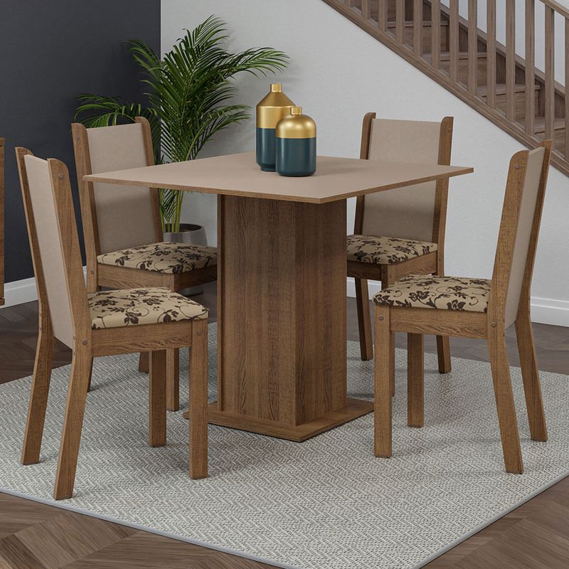 Conjunto de Sala de Jantar com Mesa e Quatro Cadeiras Marrons