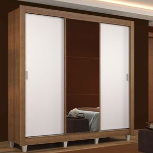Guarda-Roupa Casal Madesa Mônaco 3 Portas de Correr com Espelho com Pés Rustic/Branco