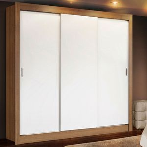 Guarda-Roupa Casal Madesa Mônaco 3 Portas de Correr Rustic/Branco