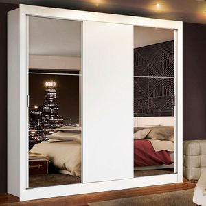 Guarda-Roupa Casal Madesa Mônaco 3 Portas de Correr com Espelhos Branco