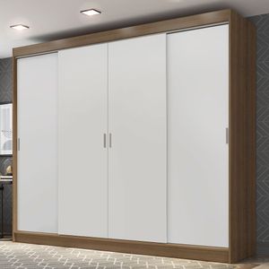 Guarda-Roupa Casal Madesa Austin 4 Portas de Correr 3 Gavetas Rustic/Branco