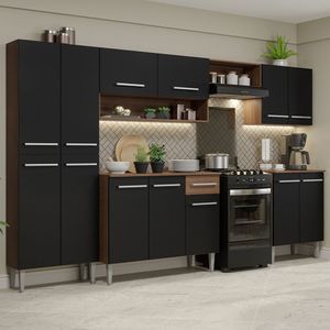 Armário de Cozinha Completa 293cm Rustic/Preto Emilly Madesa 01XA