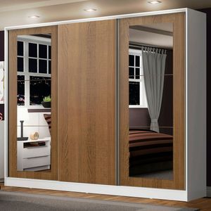 Guarda-Roupa Casal 100% MDF Madesa Eros 3 Portas de Correr com Espelhos Branco/Rustic