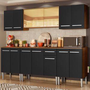 Armário de Cozinha Completa 233cm Rustic/Preto Emilly Fire Madesa 03