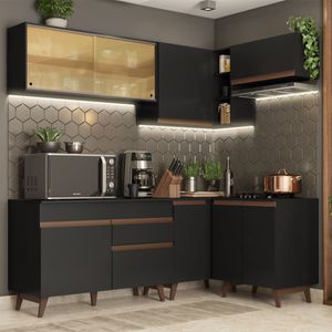 Armário de Cozinha Completa 332cm Preto/Rustic Reims Madesa XA02