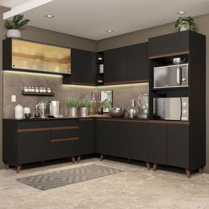 Armário de Cozinha Completa de Canto 452cm Preto Reims Madesa XA01