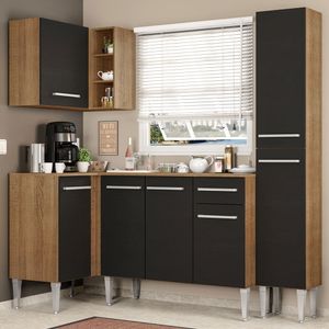 Armário de Cozinha Completa de Canto 261cm Rustic/Preto Emilly Song Madesa 01