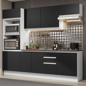 Armário de Cozinha Completa 100% MDF 250cm Branco/Preto Acordes Madesa 03