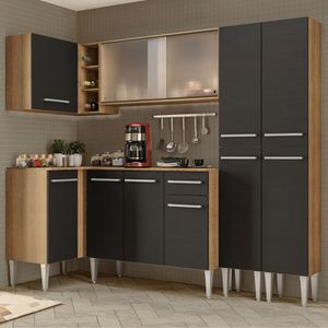 Armário de Cozinha Completa de Canto 293cm Rustic/Preto Emilly Self Madesa 05
