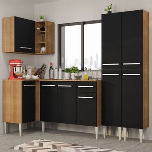 Armário de Cozinha Completa de Canto 293cm Rustic/Preto Emilly Music Madesa 02