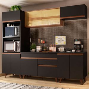 Armário de Cozinha Completa 260cm Preto/Rustic Reims Madesa 02