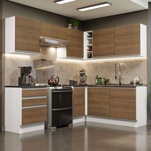 Armário de Cozinha Completa de Canto 100% MDF 409cm Branco/Rustic Acordes Madesa 01