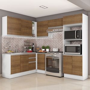 Armário de Cozinha Completa de Canto 100% MDF 419cm Rustic/Branco Acordes Madesa 01
