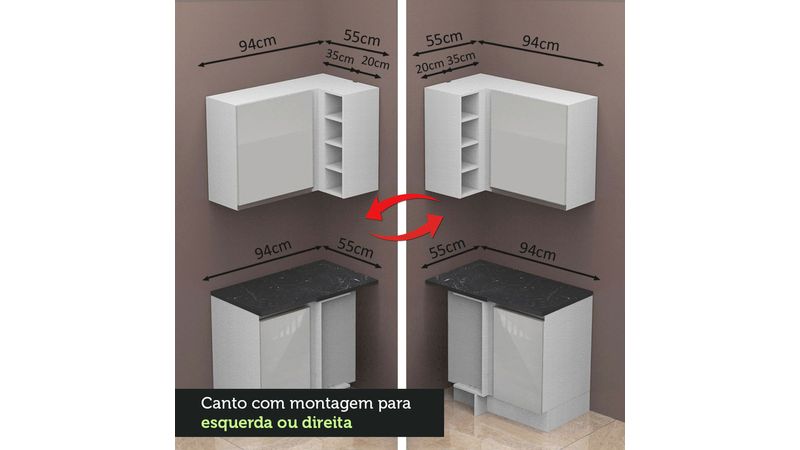 Cozinha Completa Planejada de Canto 3,39x1,68mt 11 peças Linha