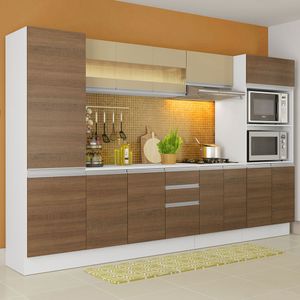 Armário de Cozinha Completa 100% MDF 300 cm Branco/Rustic/Crema Smart Madesa XA01