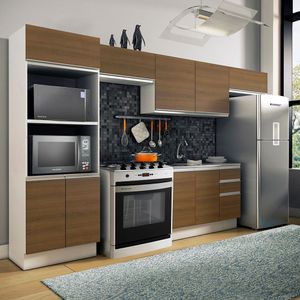 Armário de Cozinha Completa 100% MDF 350cm Branco/Rustic Acordes Madesa XA01