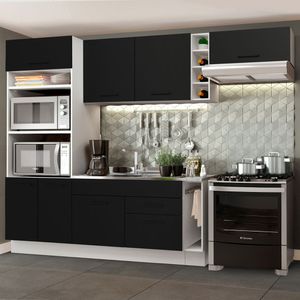 Armário de Cozinha Completa 290cm Branco/Preto Agata Madesa 02