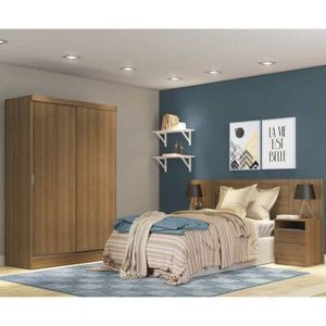 Quarto Completo com Guarda-Roupa Luke e Cabeceira com 2 Mesas de Cabeceira Madesa Rustic