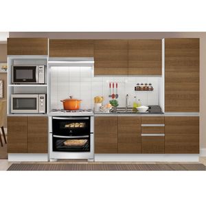 Armário de Cozinha Completa 100% MDF 330cm Branco/Rustic Acordes Madesa XA02
