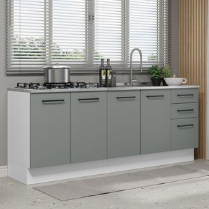 Kit com 2 Balcões de Cozinha Madesa Agata 3 Gavetas 4 Portas (Sem Tampo e Pia) Branco/Cinza