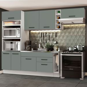 Armário de Cozinha Completa 290cm Branco/Cinza Agata Madesa 02