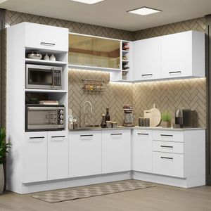 Armário de Cozinha Completa de Canto 399cm Branco Agata Madesa 01