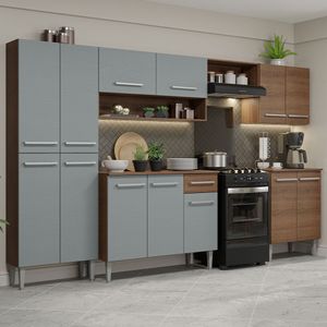 Armário de Cozinha Completa 293cm Rustic/Cinza Emilly Madesa 01XA